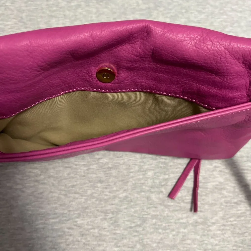 Alberta Di Canio Pink Genuine Leather Wristlet Clutch Made In Italy With Gold-To